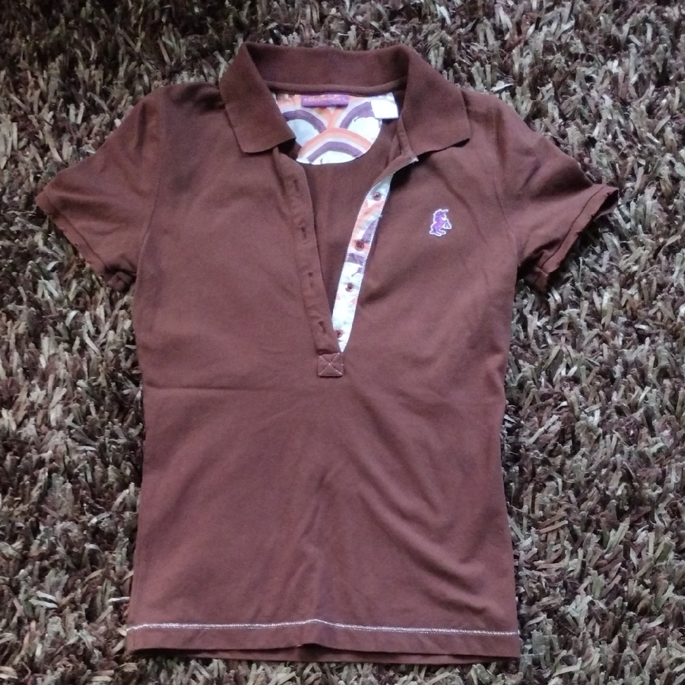 Women's 70s Retro Colors Vibe Vintage 90s Polo Shirt Small